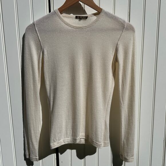 Loro Piana Fine Cashmere Long Sleeve Crewneck Tee Shirt Sweater Size 40 IT Cream - Picture 1 of 16